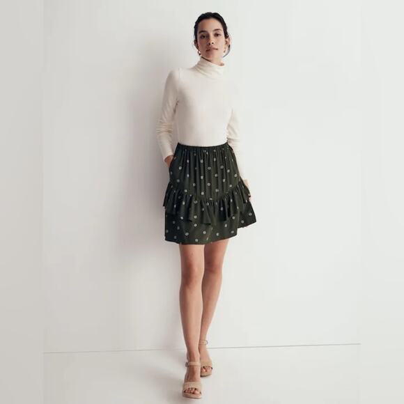 MADEWELL Ruffle Tiered Ditsy Floral Mini Skirt Print Green Spring Small - Picture 7 of 9